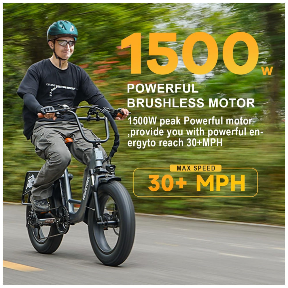 Miniatura Bicicleta Elétrica EUY para Adultos com Motor de Pico de 1500W, Bateria Removível de 48V 20Ah, Ebike Rápida, Máx. 112Km, 48km/h, Pneu Gordo de 20x4.0,