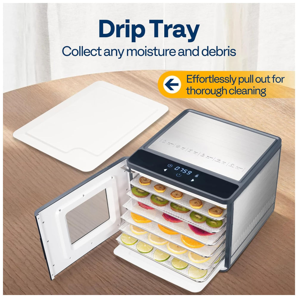 Desidratador de Alimentos VIVOHOME, 6 Bandejas de Aço Inoxidável, Controle de Temperatura 70°C, Temporizador 48H, 400W 110v