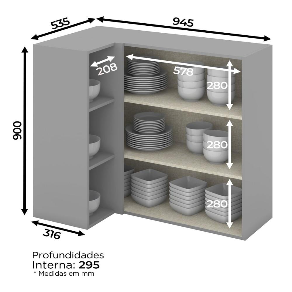 Miniatura Armário Aéreo para Cozinha 90x29,5x94,5cm Canto Reto 1 Porta Ketlin Henn Cinza