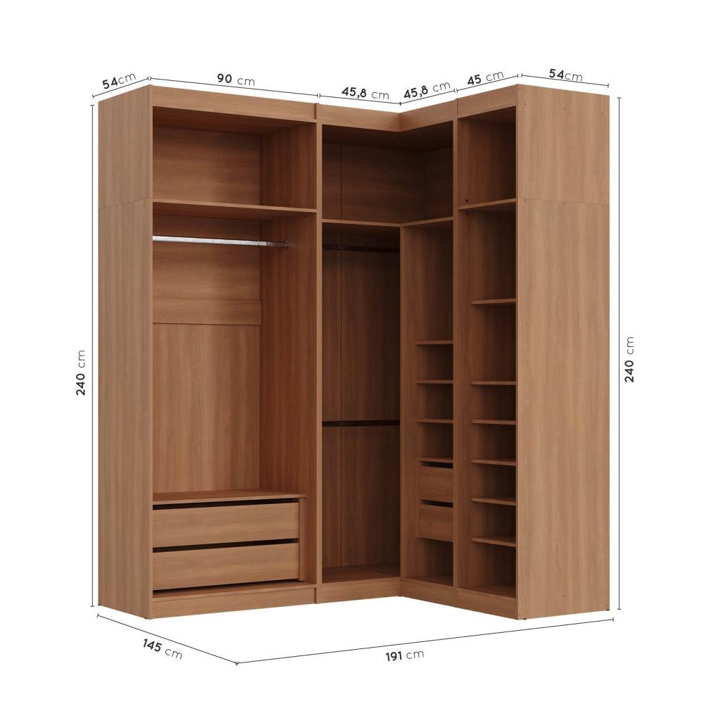 Miniatura Guarda Roupa Modulado Canto 5 Portas 3 Peças Hera CabeCasa MadeiraMadeira Louro
