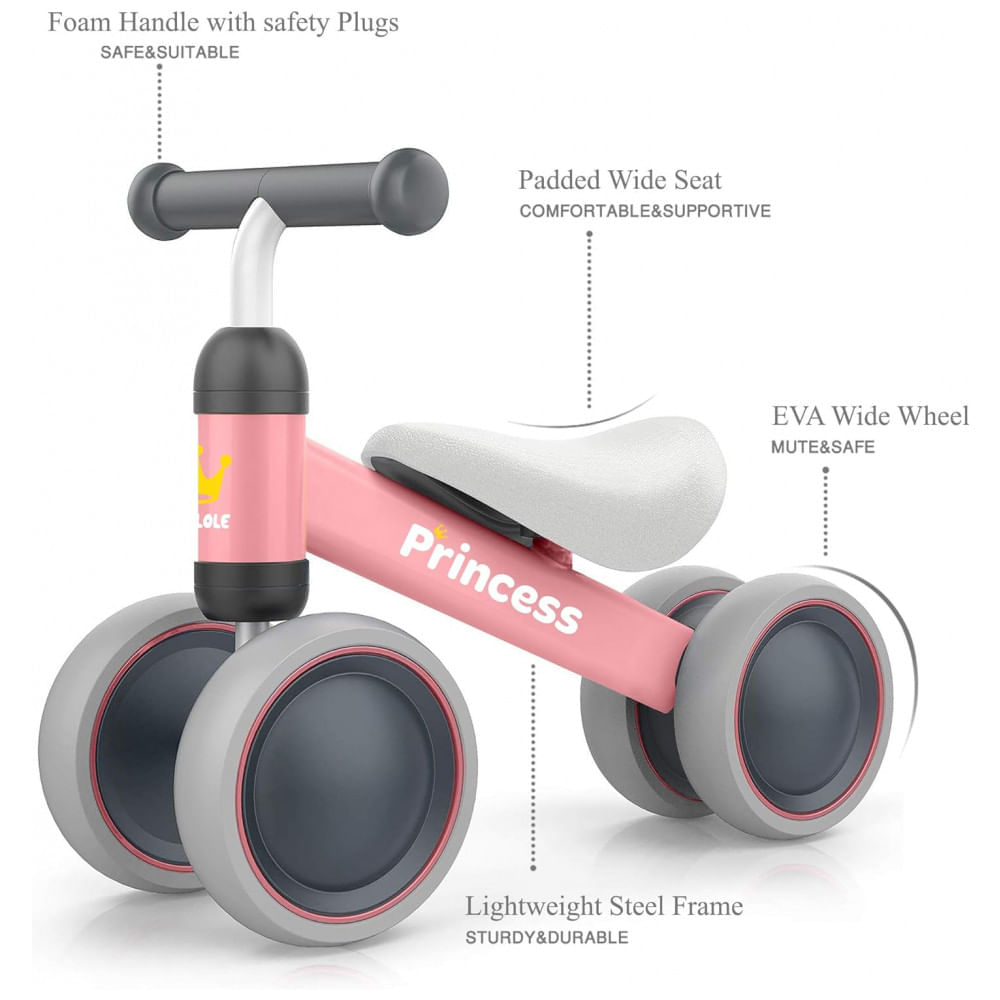 Miniatura Bicicleta sem Pedal para Crianças de 1 a 3 Anos, BEKILOLE, Rosa