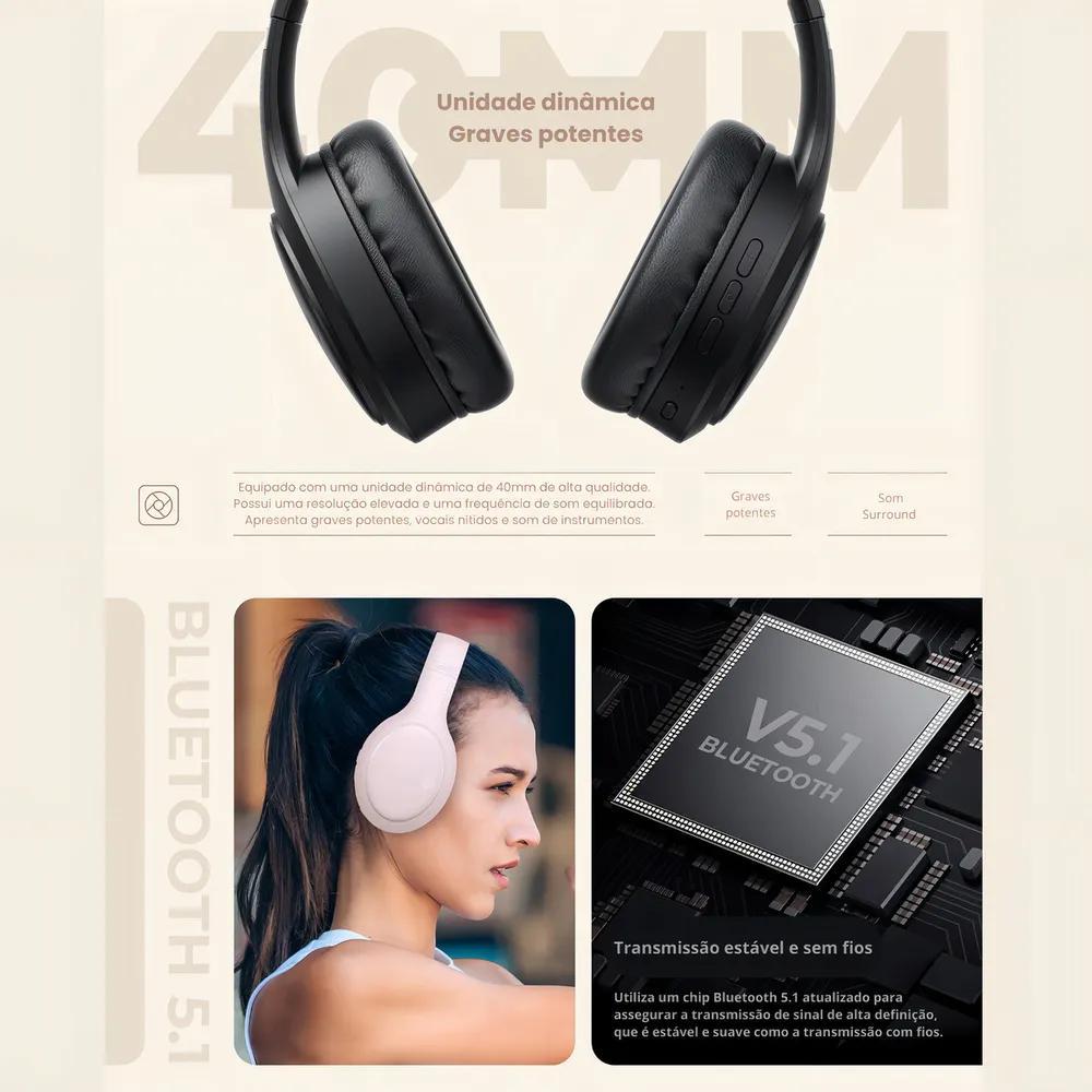 Fone De Ouvido Headphone Dapon H02D Bluetooth 5.1 Microfone