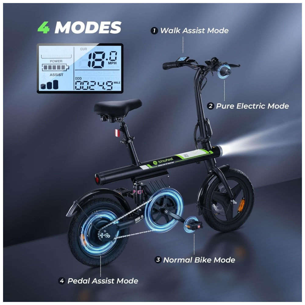 Miniatura Mini Bicicleta Elétrica U1 isinwheel 500W | Velocidade Máx. 32 km/h | Autonomia até 40 km | Dobrável, Leve e Inteligente, Preta
