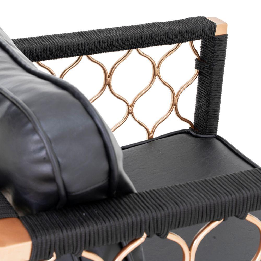 Miniatura Poltrona Em Alumínio Bronze Corda Náutica, Assento Estofado