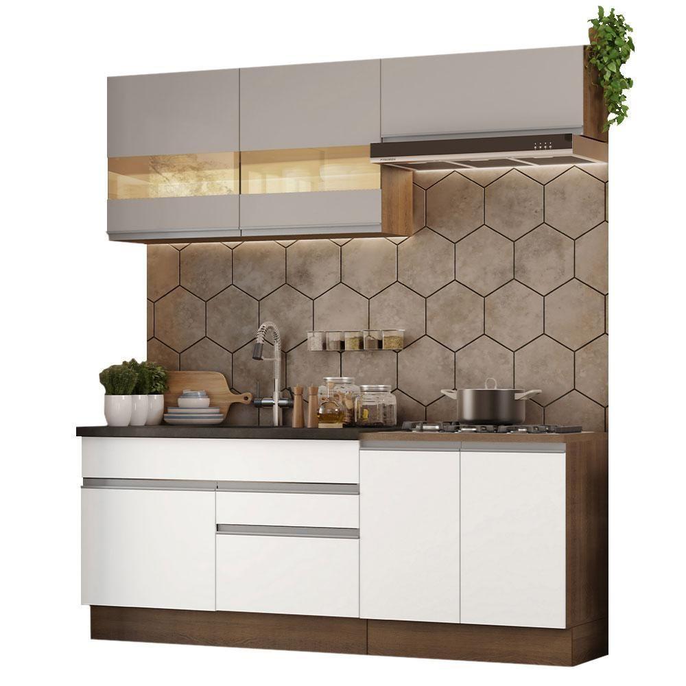 Armário De Cozinha Completa 200cm Rustic/branco/crema Glamy Madesa 07 Rustic/branco/crema