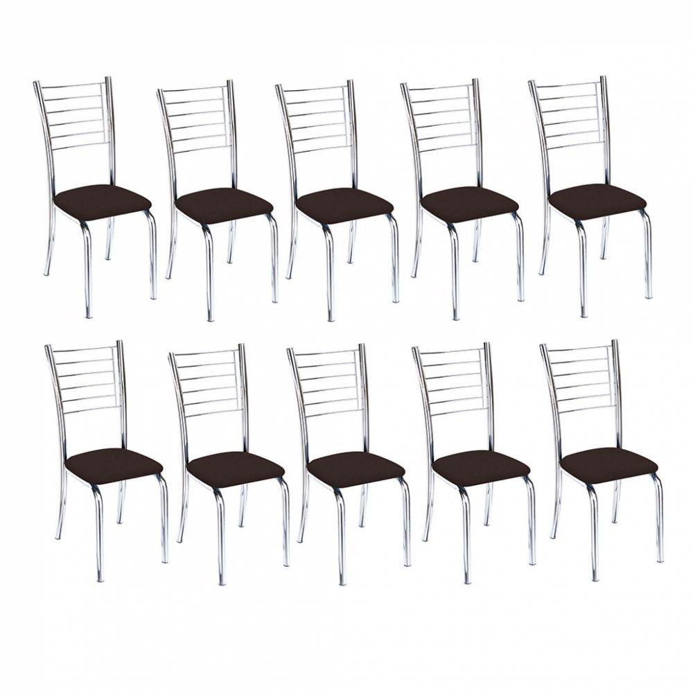 Miniatura Kit 10 Cadeiras Iara Cromada Para Cozinha Marrom