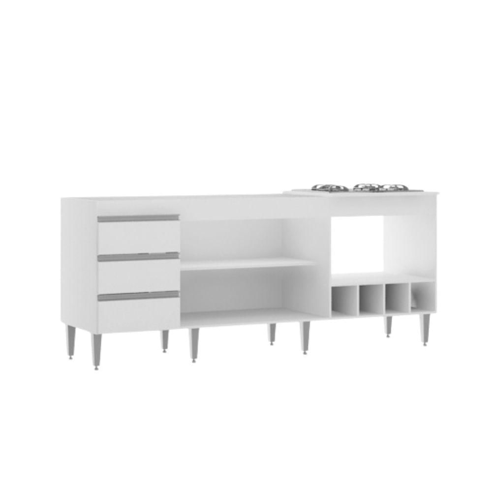 Miniatura Kit Armário De Cozinha Para Pia 120cm E Balcão Para Cooktop 4 Bocas Menu Móveis Branco