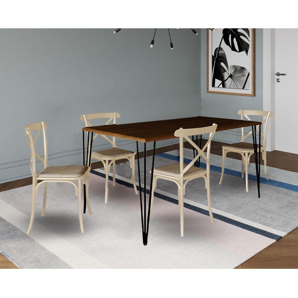 Miniatura Jogo De Mesa Elen Retangular 140X80Cm Preto Com 4 Cadeiras Katrina Off White Assent - Preto