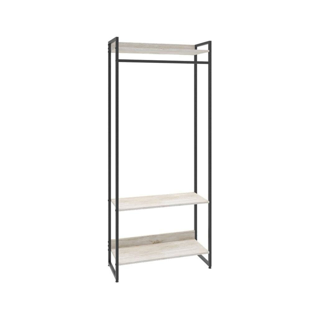 Miniatura Estante Closet Arara Industrial 3 Prateleiras 187x80cm Dynamica Yescasa Snow / Preto