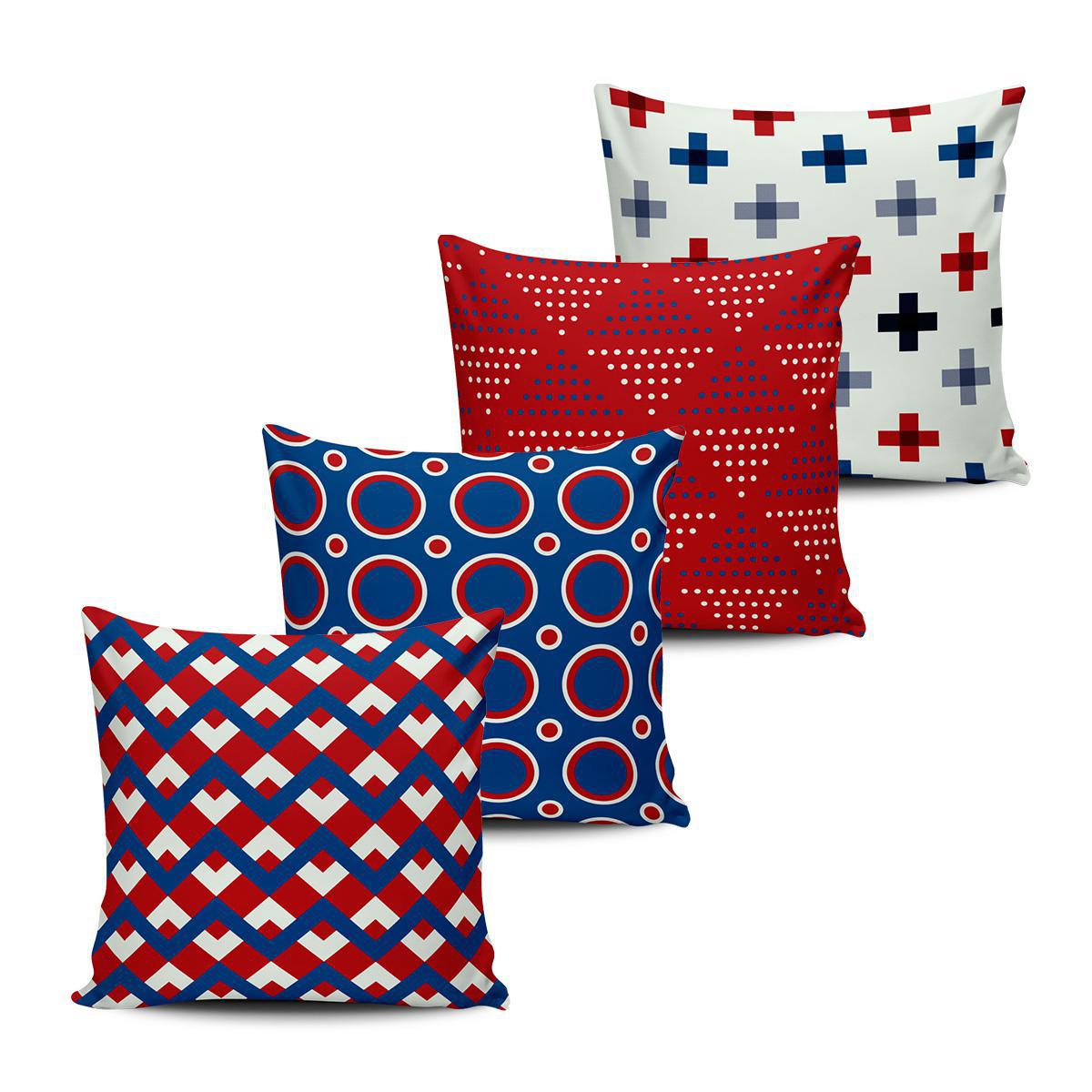 Kit 4 Almofadas Geometrica Vermelha e Azul 45x45cm