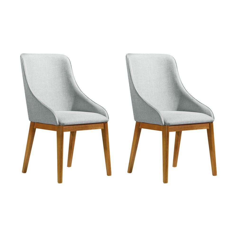Miniatura Kit 2 Cadeiras De Jantar Elisa Nobre Estofada Liso Linho Cinza Base Madeira Maciça Mel