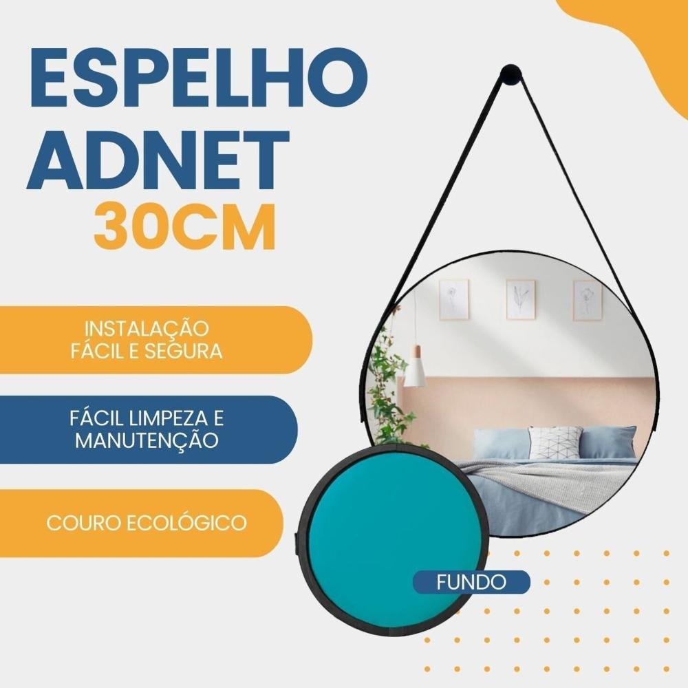 Miniatura Espelho Adnet Redondo 30cm com Alça e Suporte para Sala Quarto Banheiro Hall Preto