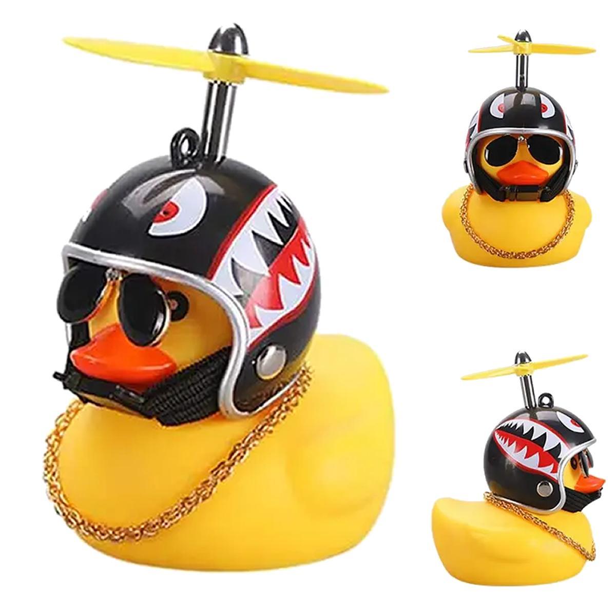 Miniatura Patinho Pato Capacete Hélice Óculos Buzina Bike Carro Moto