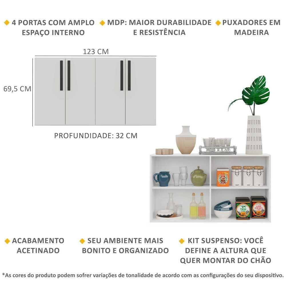 Aparador Buffet 4 Portas Suspenso Viena Branco/preto