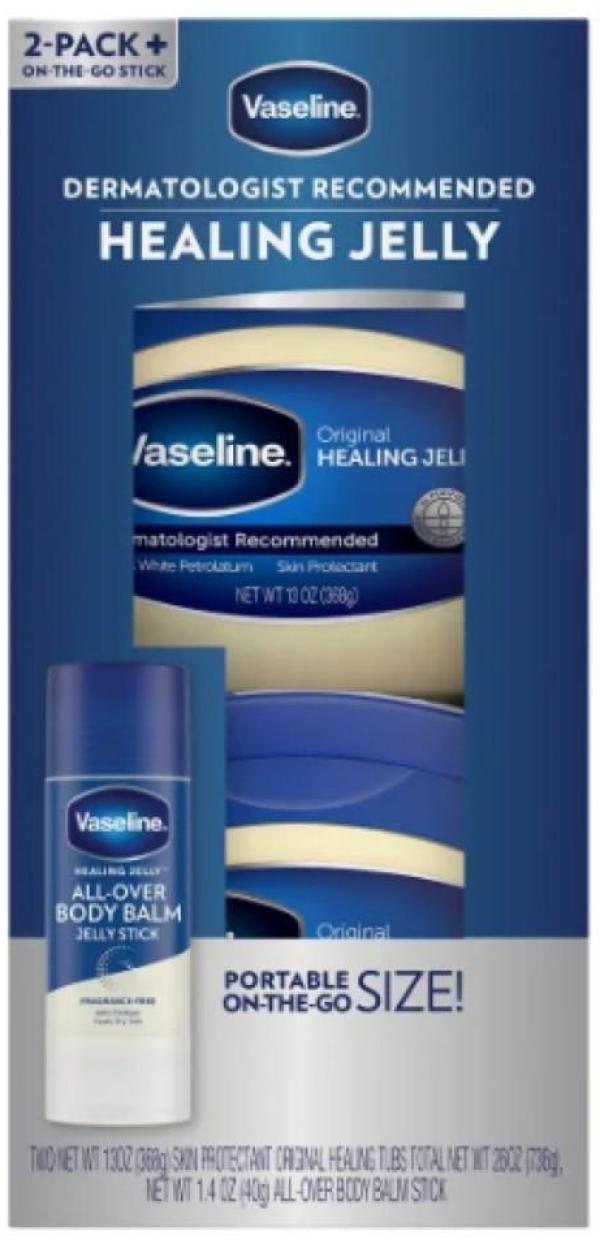 Miniatura Kit Vaseline Healing Jelly Skin 368G + Bálsamo Em Bastão 40G