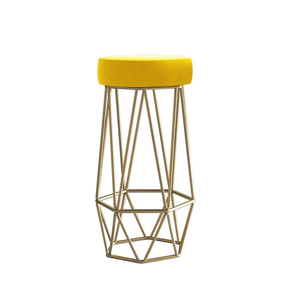 Miniatura Banqueta Com Encosto Mhara Hexágono Cozinha Bar Ferro Dourado Sintético Amarelo - Amey Decor