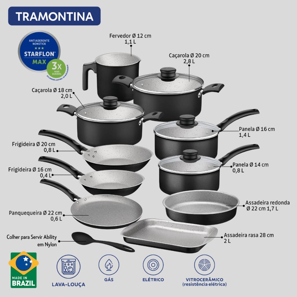 Miniatura Jogo De Panelas 11 Peças Turim Preta Antiaderente Tramontina