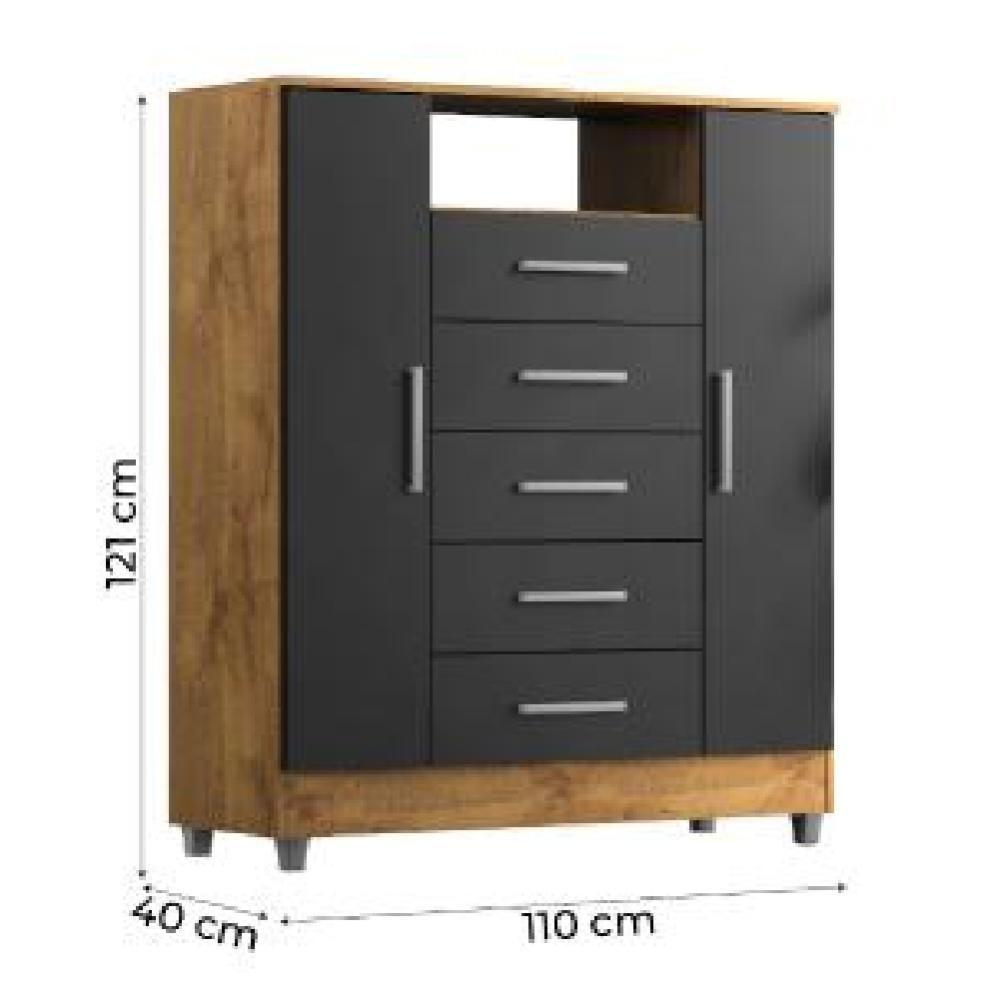 Miniatura Cômoda Sapateira 2 Portas 5 Gavetas Castanho/onix Branco