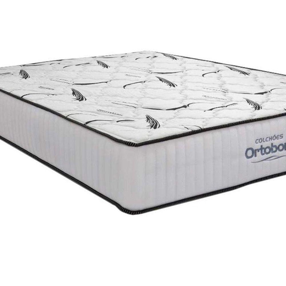 Miniatura Cama Box Baú Queen: Colchão Espuma Ortobom High Foam + Base Crc Courano White(158X198)