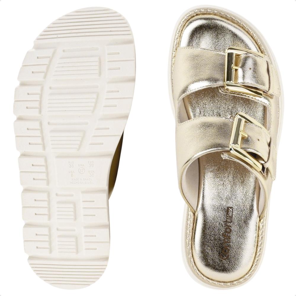 Sandália Comfortflex Slide Com Fivela Dupla Feminina Dourado - 34