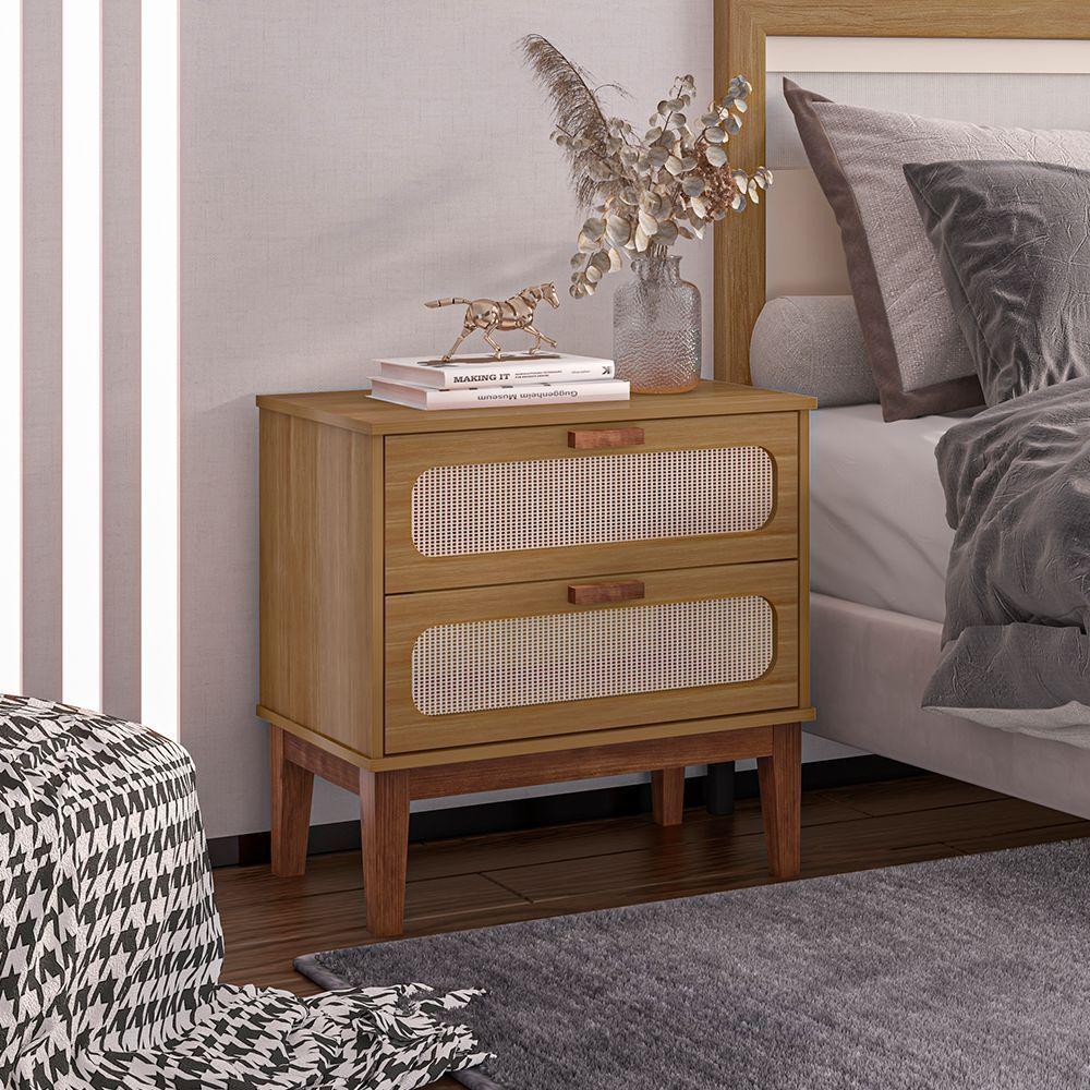 Miniatura Mesa De Cabeceira 2 Gavetas Santorini Amêndoa 60 Cm Palhinha Indiana - Cor: Bege