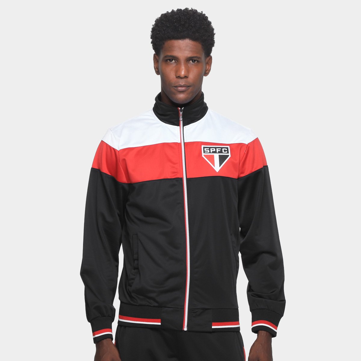 Miniatura Agasalho São Paulo Trilobal Tricolor SPR Masculino Preto+Vermelho - EGG