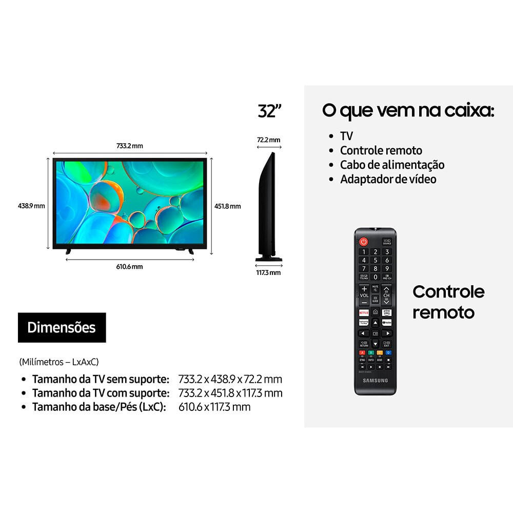 Smart TV 32 Polegadas Samsung H5000F 2025 HD Tizen Som em Movimento 108362402217 - Preto - Bivolt