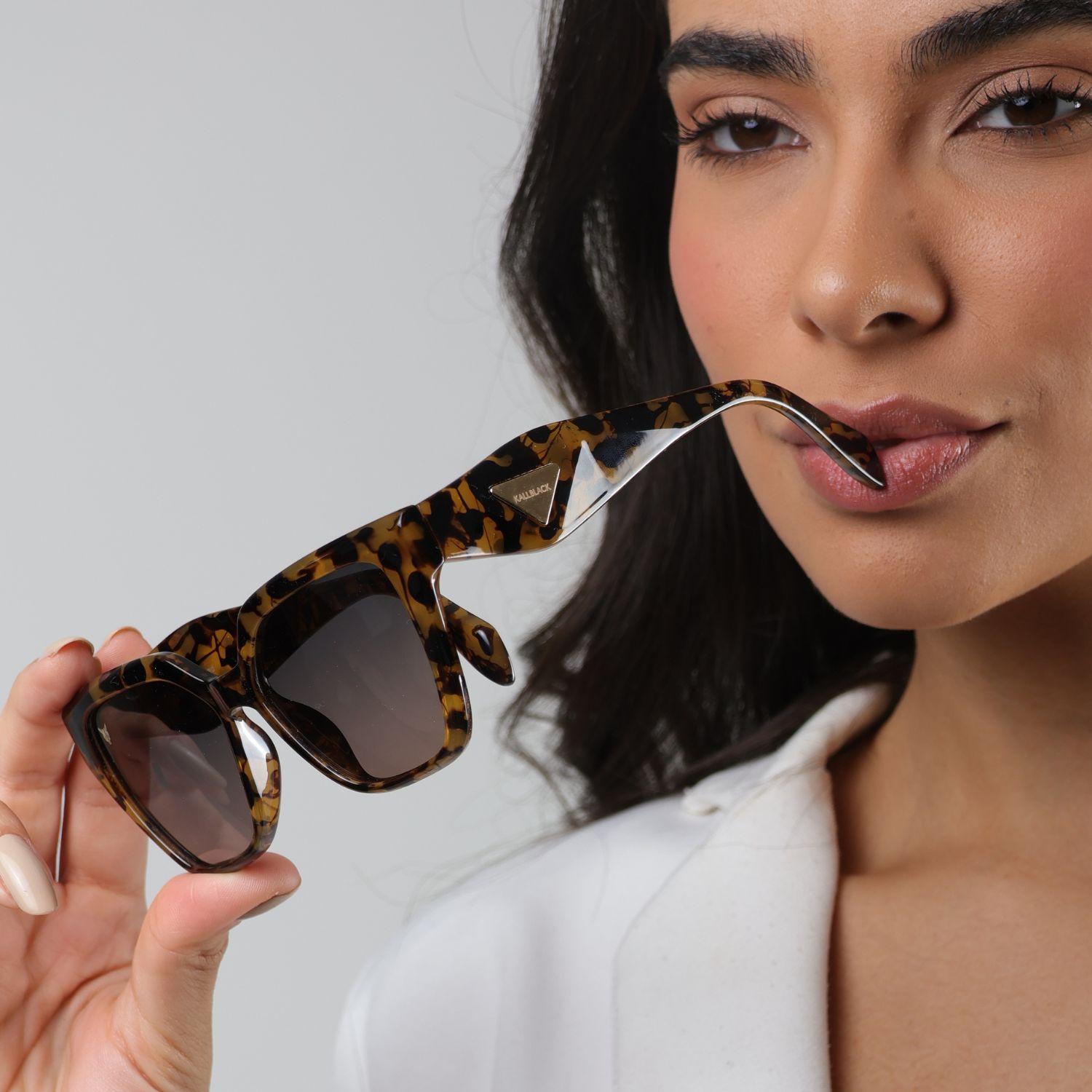 Miniatura Óculos De Sol Feminino Kallblack Oncinha Dourado Elegante