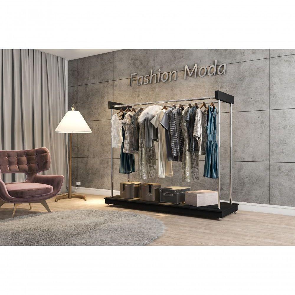 Miniatura Arara Closet Expositor De Roupas Com Rodízios Aço Cromado - Ideal Preto