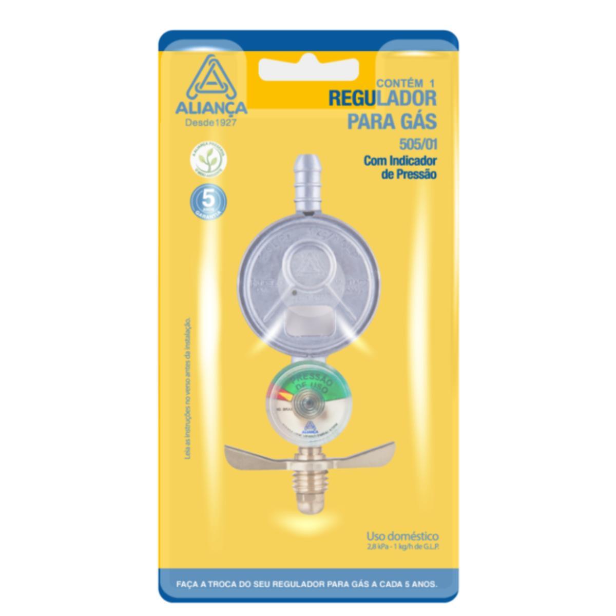 Miniatura Kit Registro Válvula Gás Manômetro Aliança + Mangueira Gás