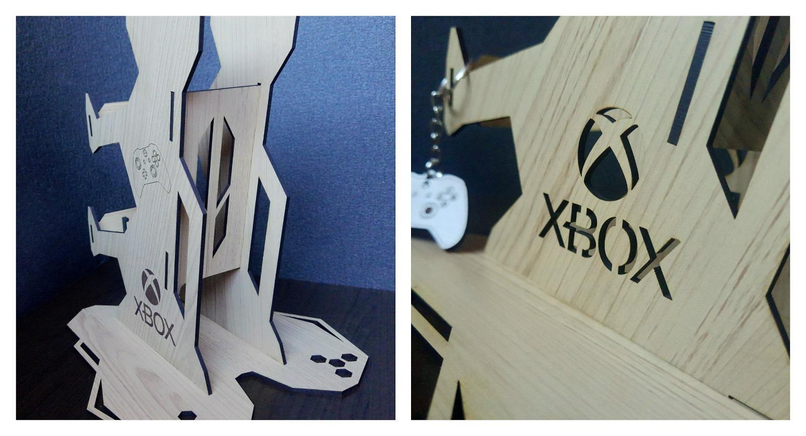 Suporte 2 Controles Headset Xbox + Chaveiro MDF Rosa