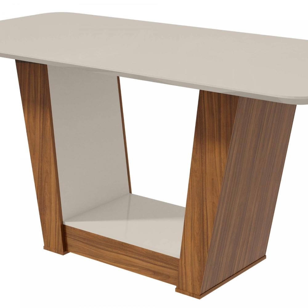 Miniatura Conjunto Sala de Jantar Mesa com Tampo de Vidro 170cm e 6 Cadeiras Apogeu Móveis Lopas Rovere Naturale/Off White/Linho Rinzai Bege