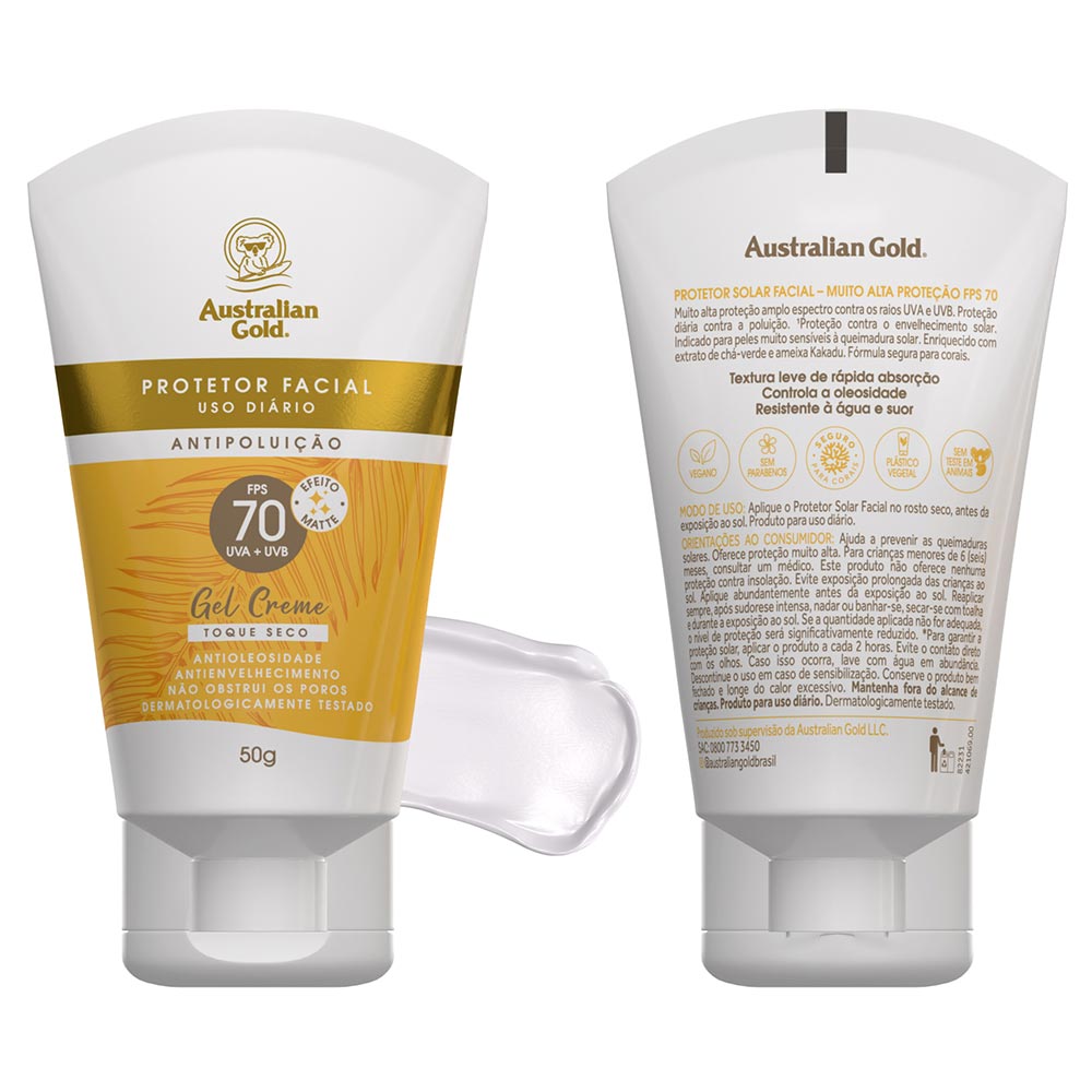 Miniatura Protetor solar Facial Gel Creme Australian Gold FPS70 50g