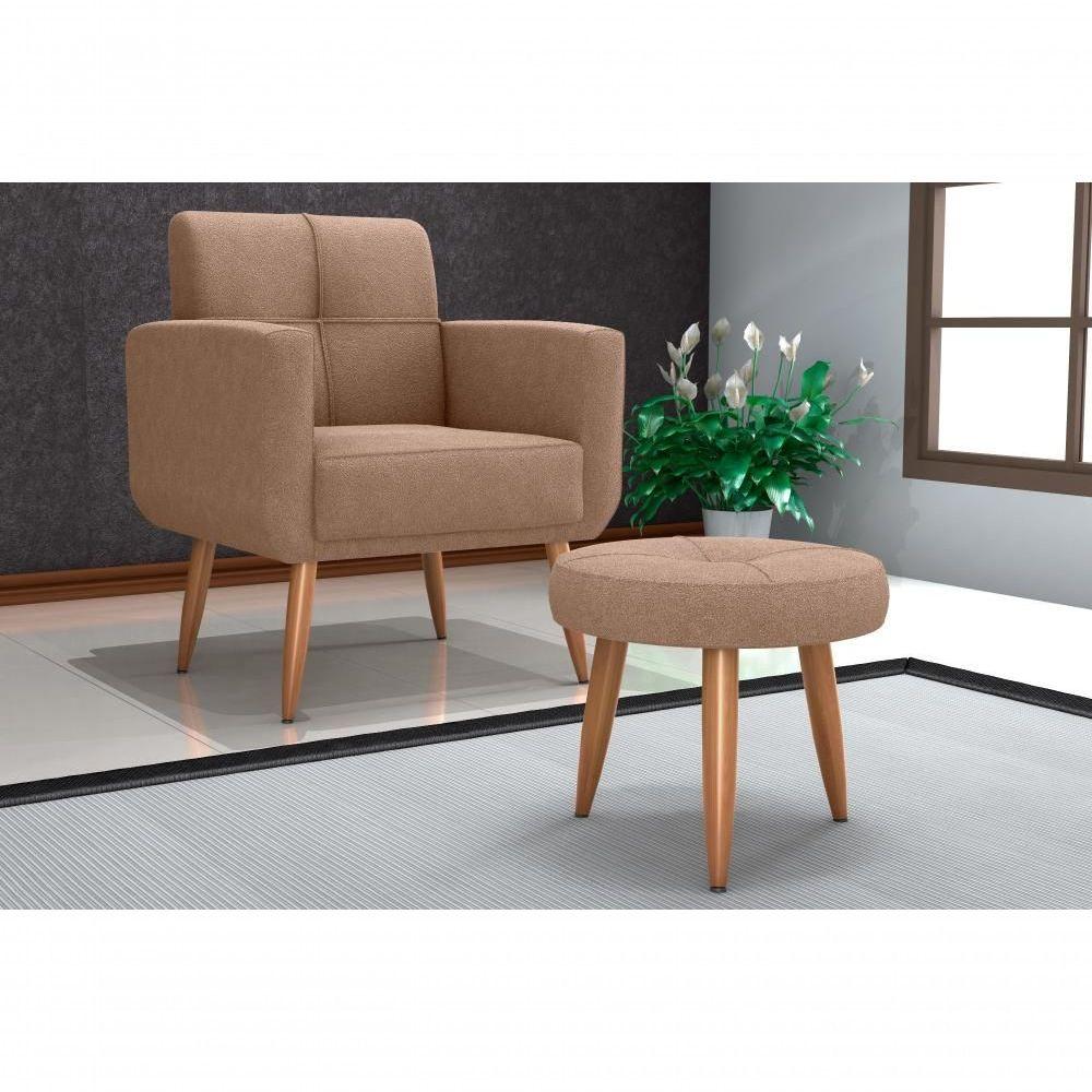 Kit Poltrona Decorativa Sala + Puff Havana Matrix Marrom