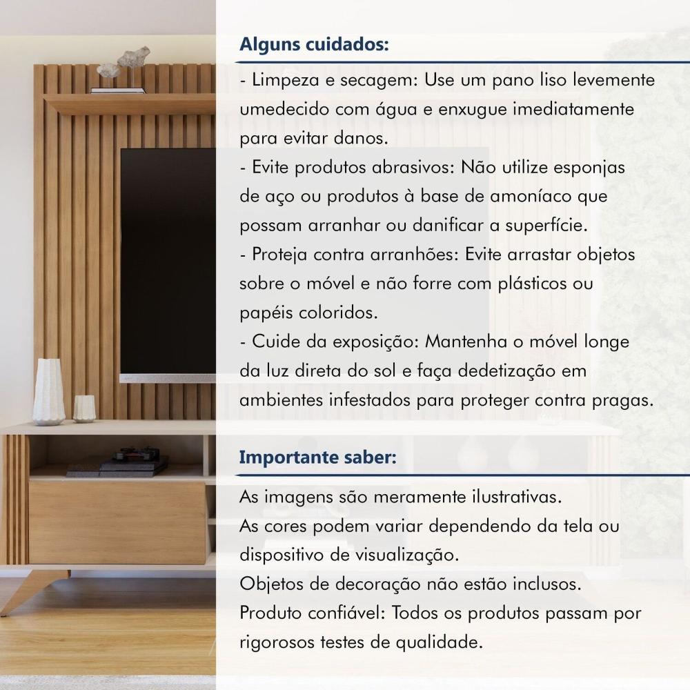 Rack Bancada Mariana Pés Madeira Maciça com Painel Vitória para TV até 65 Polegadas Off White/Cinamomo