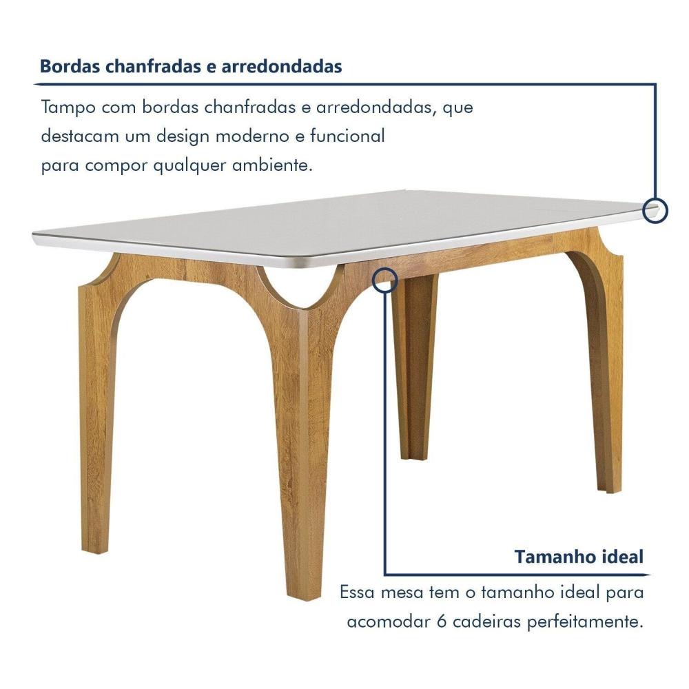 Conjunto Mesa Melina 170cm X 90cm com 6 Cadeiras Carolina Tampo Smart Plus com Vidro Cinamomo/Off White/Bege Claro