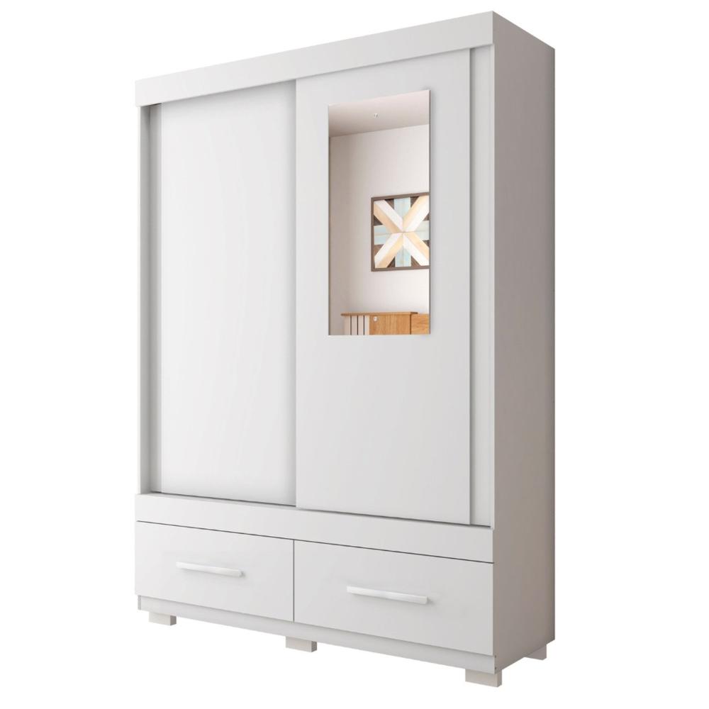 Miniatura Guarda-roupa Solteiro com Espelho 2 Portas de Correr 2 Gavetas Sereno Branco