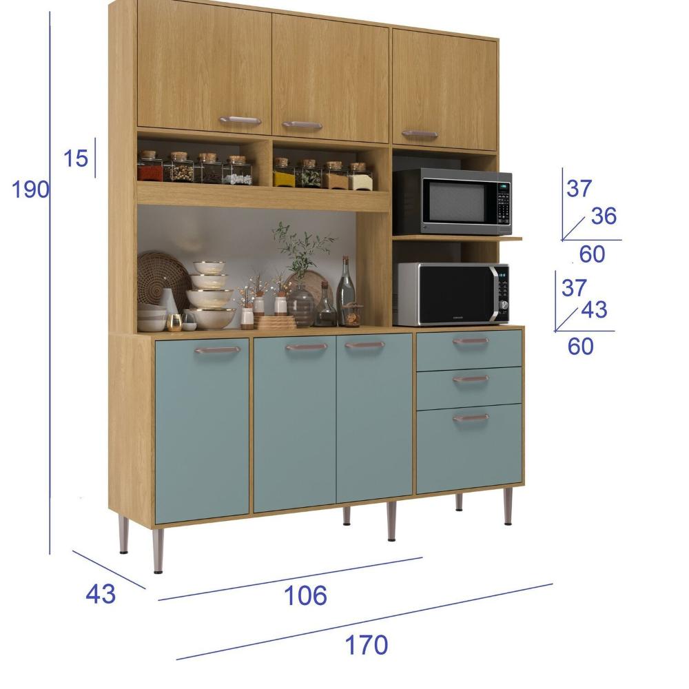 Miniatura Armário Cozinha Luna 170 Cm de Largura Forno e Micro Luna Grey