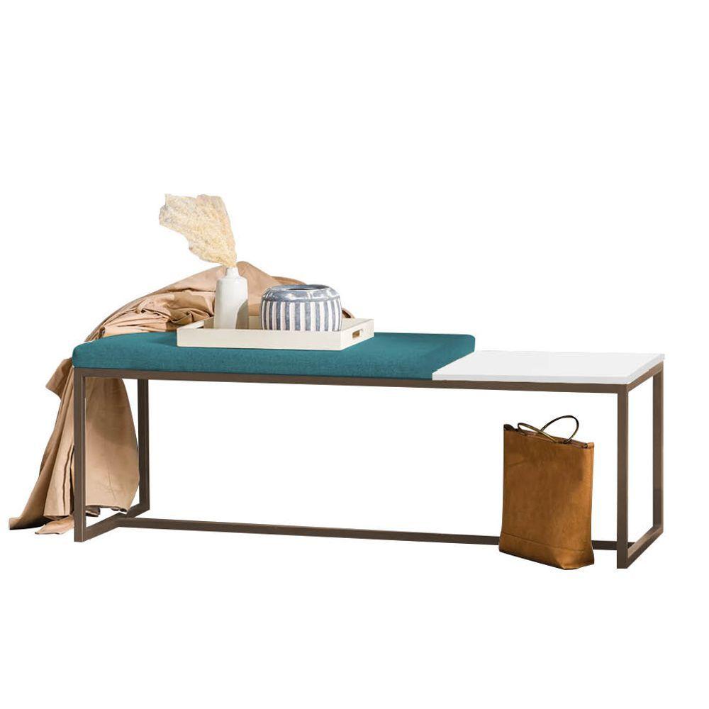 Miniatura Banco Recamier Puff 195cm Industrial Marrom Suede Azul Turquesa Tampo Quadrado Mdf Branco