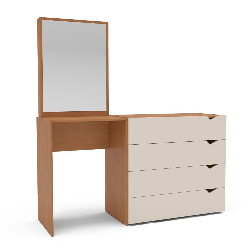 Miniatura Cômoda Penteadeira 4 Gavetas com Espelho Porto Freijo/Creme