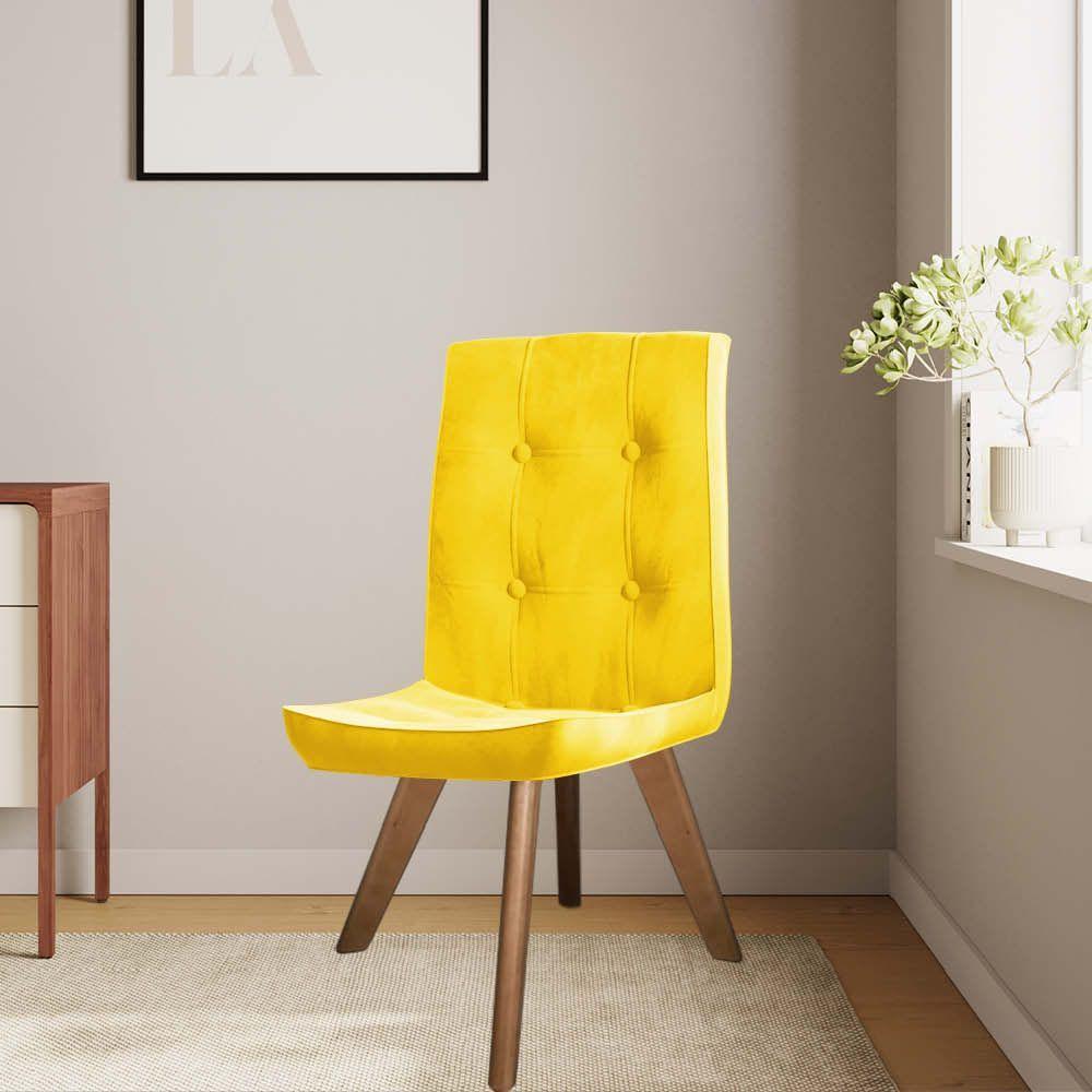 Miniatura Conjunto 04 Cadeira De Jantar Drop Com Botão Base Giratória Freijó Suede Amarelo