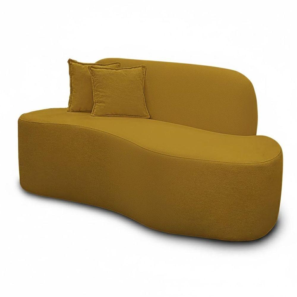 Miniatura Sofá Ondulado Orgânico Pequeno 2 Lugares Sala Bouclé Bouclé Mostarda
