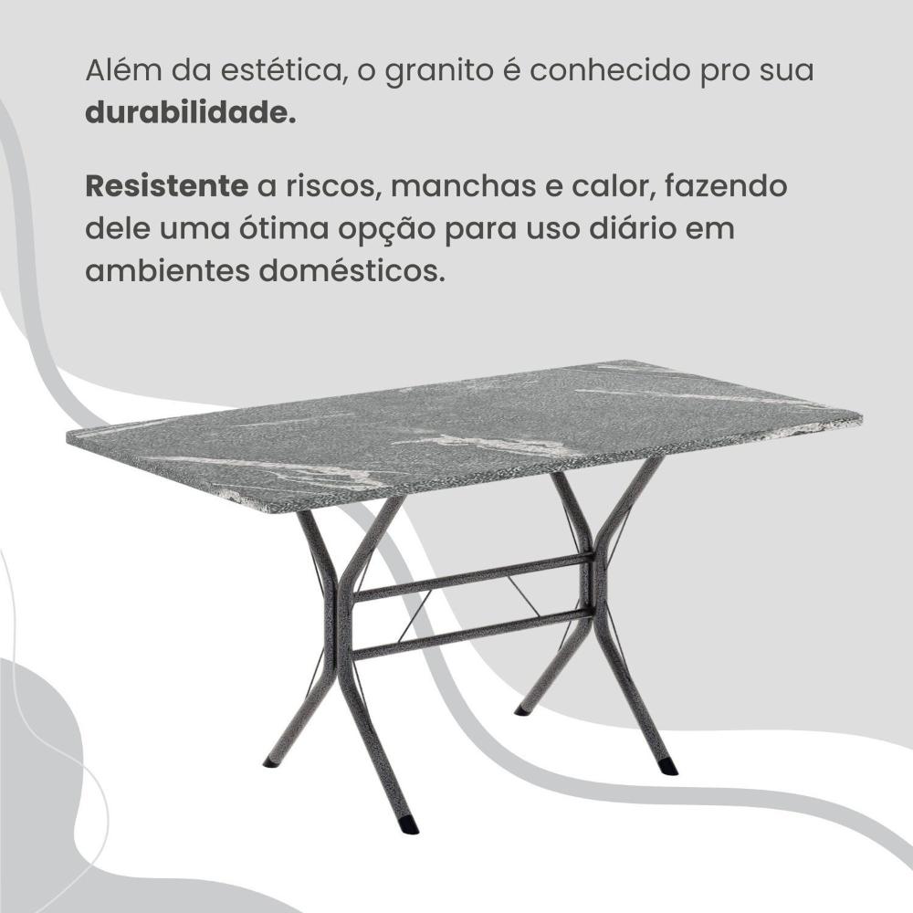 Conjunto Sala de Jantar Mesa Retangular 140x75cm Tampo Granito Topázio 6 Cadeiras Linda Yescasa Creme/Prata