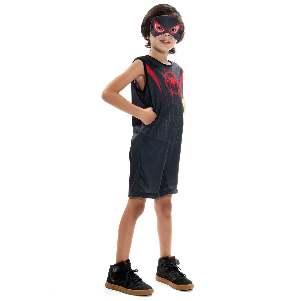 Miniatura Fantasia Homem Aranha Preto Infantil - Miles Morales - Super Pop - Marvel M