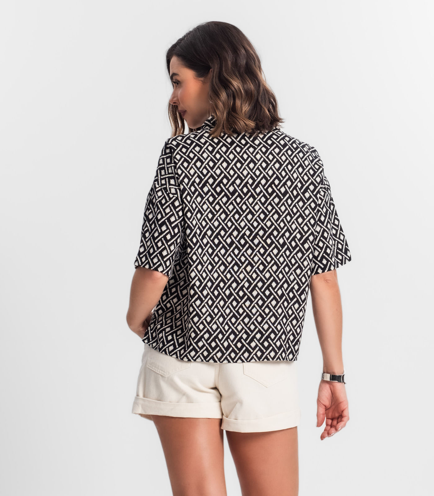 Miniatura Camisa Feminina Estampada Com Botões Select Preto G