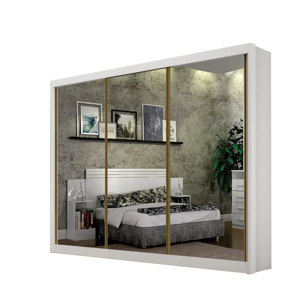 Miniatura Guarda Roupa com Espelho 3 Portas 6 Gavetas São Paulo Gold Branco