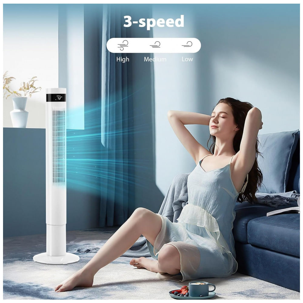 Ventilador de Torre Oscilante com 3 Velocidades, Modo Silencioso e Controle Remoto, 110V Antarctic Star, Branco