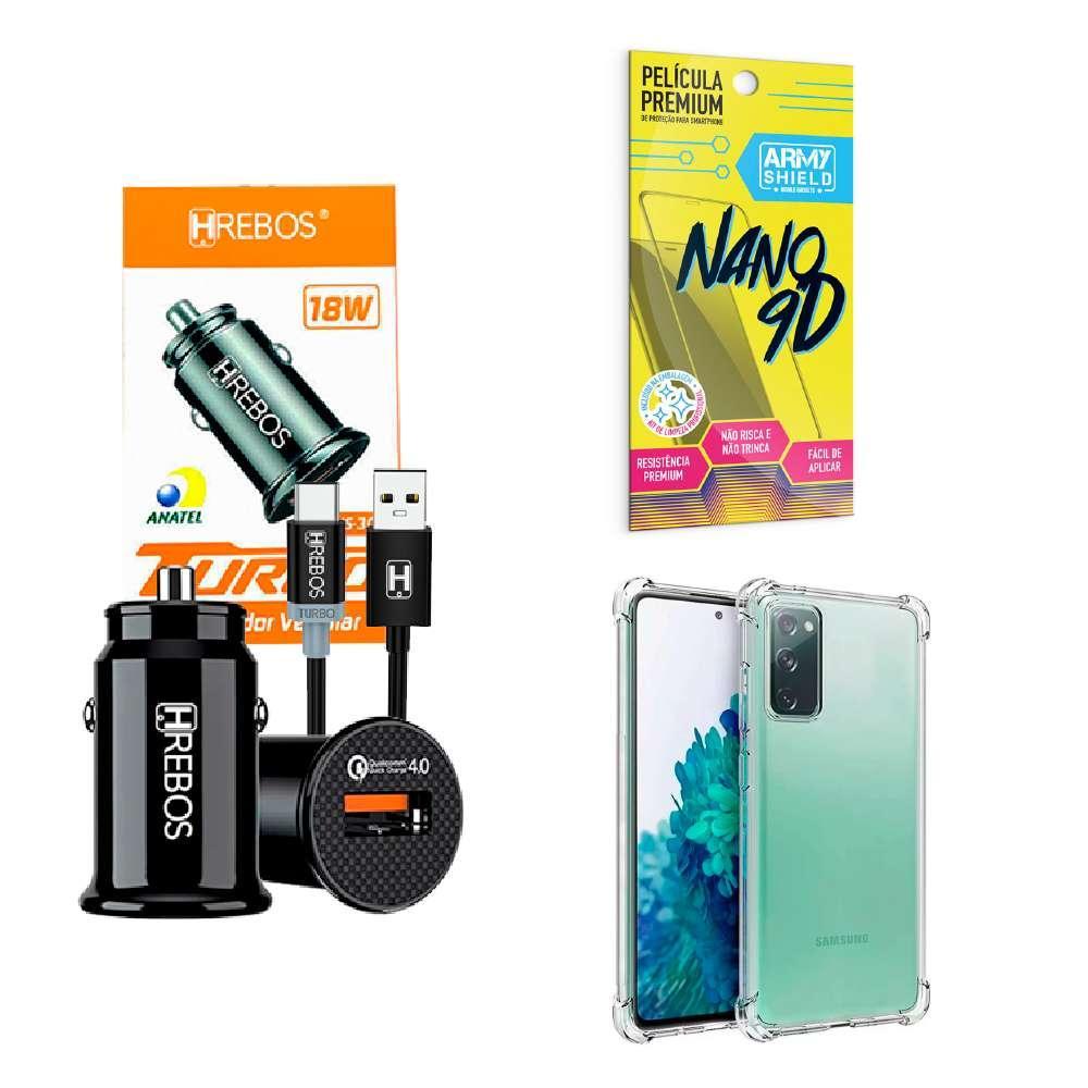 Miniatura Carregador Veicular Turbo + Capa Samsung S20Fe + Película 9D