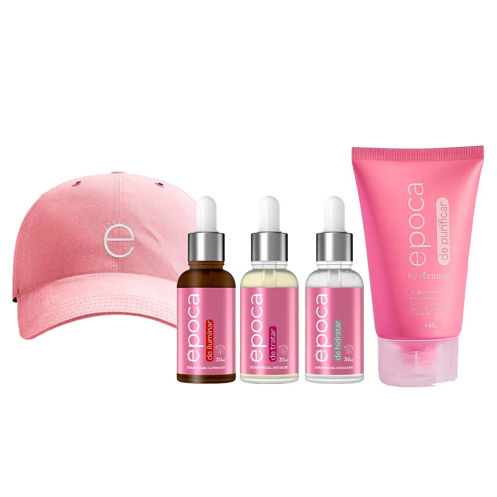 Miniatura Época by Dermage Kit – Época de Hidratar 30ml + Época de Iluminar 30ml + Época de Tratar + Época de Purificar + Boné Época Cosméticos Kit