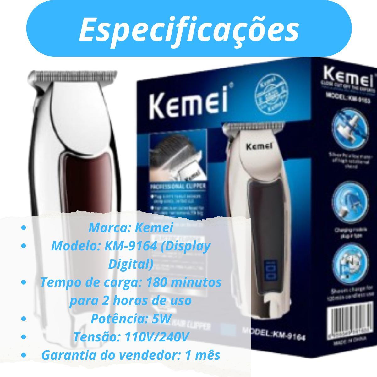 Kit Premium Masculino Kemei: Barbeador 2024 + Máquina 9164